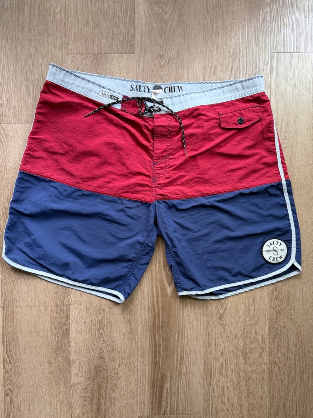 Salty Crew Red and Navy Colorblock board shorts